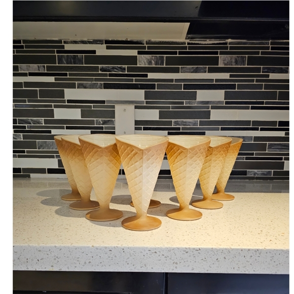 Italian Vintage Ice Cream Glass Cups Set 1970's - Picture 2 of 3